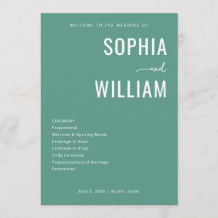 Elegant Teal Wedding Ceremony Programme