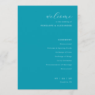 Elegant Teal Wedding Ceremony Schedule Programme