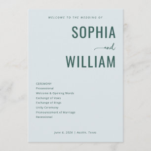 Elegant Teal Wedding Ceremony Schedule Programme