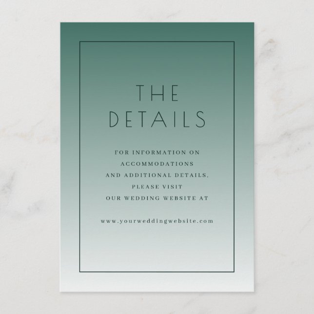 Elegant Teal Wedding Details Card (Front)