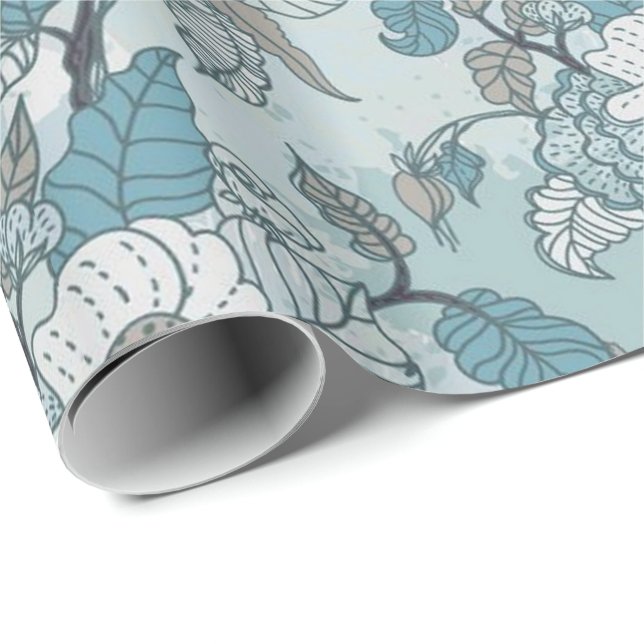 Elegant Teal & White Floral Wrapping Paper (Roll Corner)