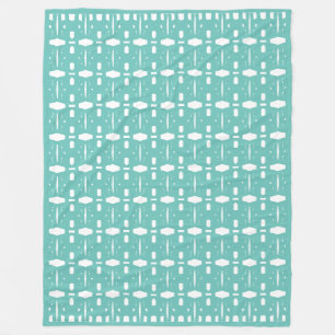 Elegant Teal & White Geometric Pattern Fleece Blanket