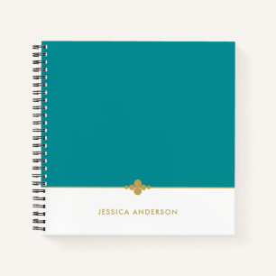 Elegant Teal White Gold Personalised Notebook