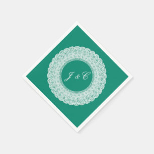 Elegant teal & white lace cocktail napkin