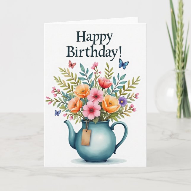 Elegant Teapot Birthday Card (Front)