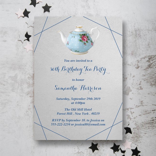 Elegant Teapot Birthday Tea Party Invitation (Creator Uploaded)
