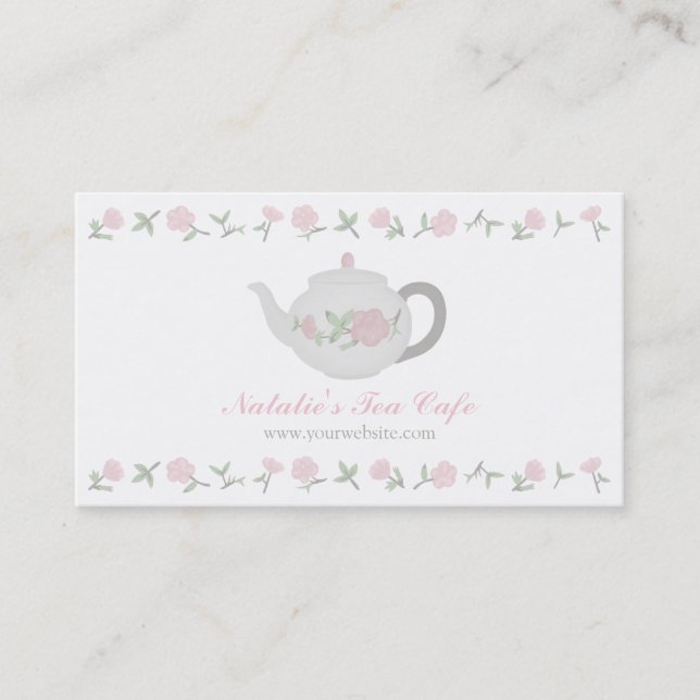 Elegant Teapot Tea Cafe Business Cards (Front)