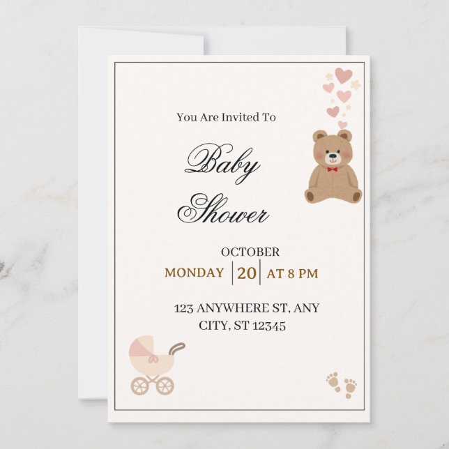 Elegant Teddy Bear Baby Shower Invitation  (Front)