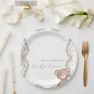 Elegant Teddy Bear Baby Shower Paper Plate