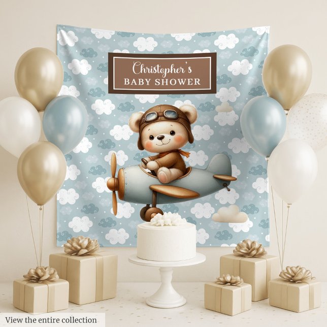 Elegant teddy bear pilot baby shower wall decor tapestry (Elegant teddy bear pilot baby shower wall decor Tapestry)