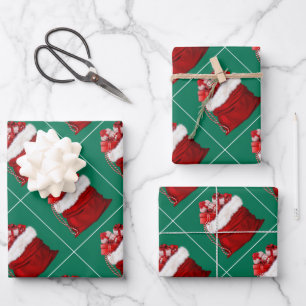 Elegant Template Christmas Pine Tree Green Gift Wrapping Paper Sheet