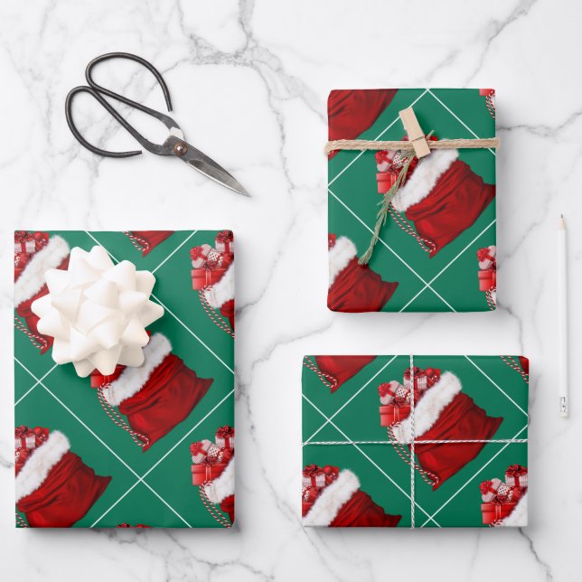 Elegant Template Christmas Pine Tree Green Gift Wrapping Paper Sheet (Front)