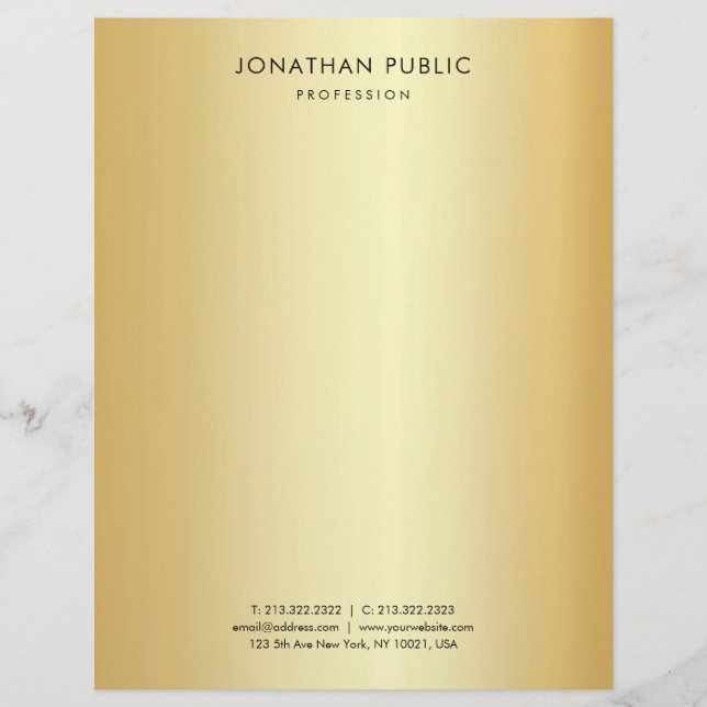 Elegant Template Faux Gold Modern Minimalistic Custom Letterhead (Front)