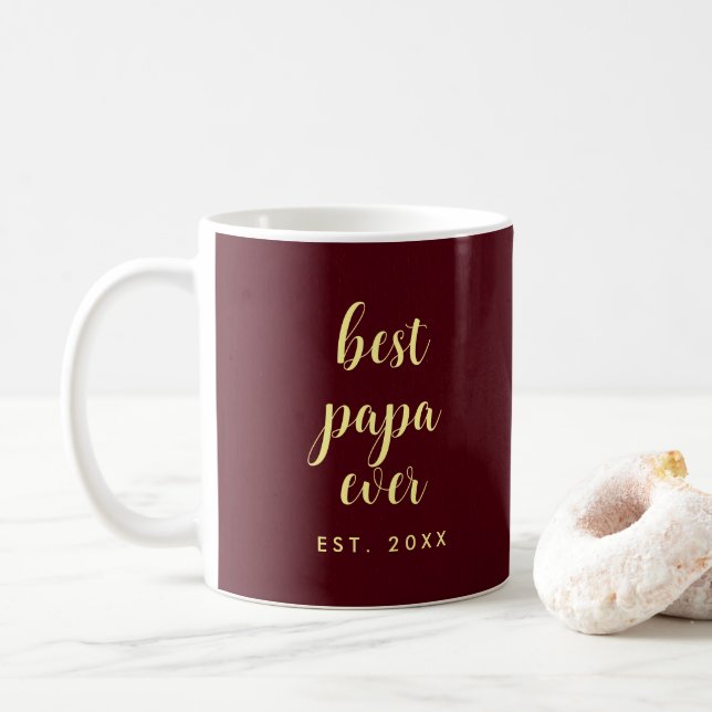 Elegant Template Gold Text Best Papa Ever Script Coffee Mug (With Donut)