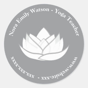 Elegant Template Grey Lotus Flower Classic Round Sticker