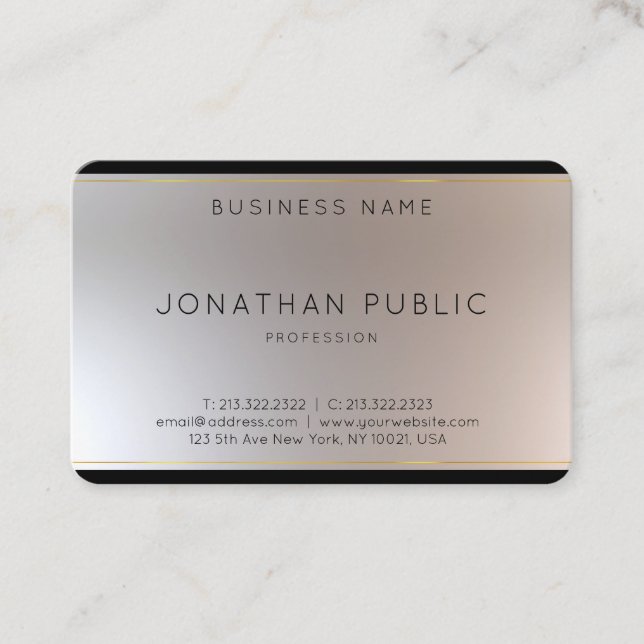 Elegant Template Modern Monogram Gold Silver Look Business Card (Front)