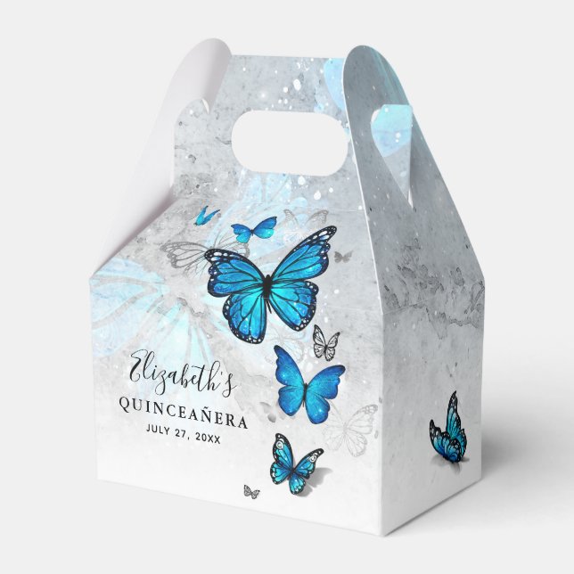Elegant Template Silver and Blue Butterfly Favour Box (Front Side)