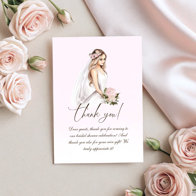 Elegant Tender Pink Bride-To-Be Bridal Shower Thank You Card (Elegant Tender Pink Bride-To-Be Bridal Shower Thank You Card)