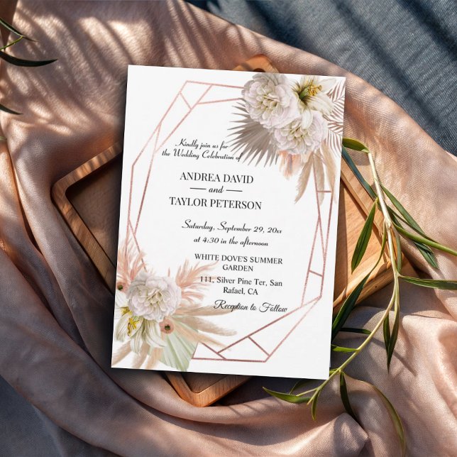 Elegant Terracota Gold Frame Pampas Grass Wedding Invitation (Creator Uploaded)
