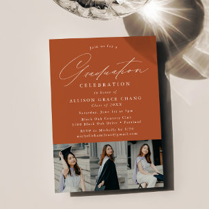 Elegant Terracotta 3 Photo Graduation Party Invitation