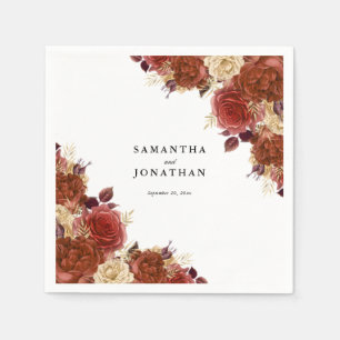Elegant Terracotta and Ivory Flowers Wedding Napkin