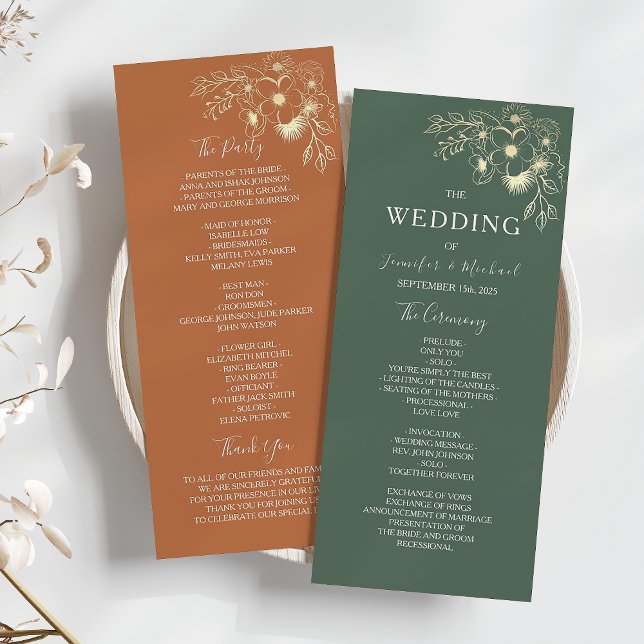 Elegant Terracotta and Olive Green Wedding Programme (Creator Uploaded)