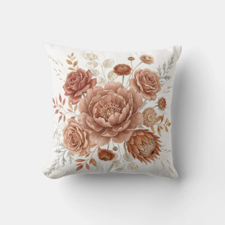 Elegant Terracotta and Peach Boho Botanical Floral Cushion