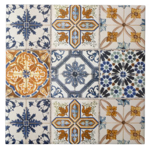 Elegant terracotta and white blue Colourful Tile