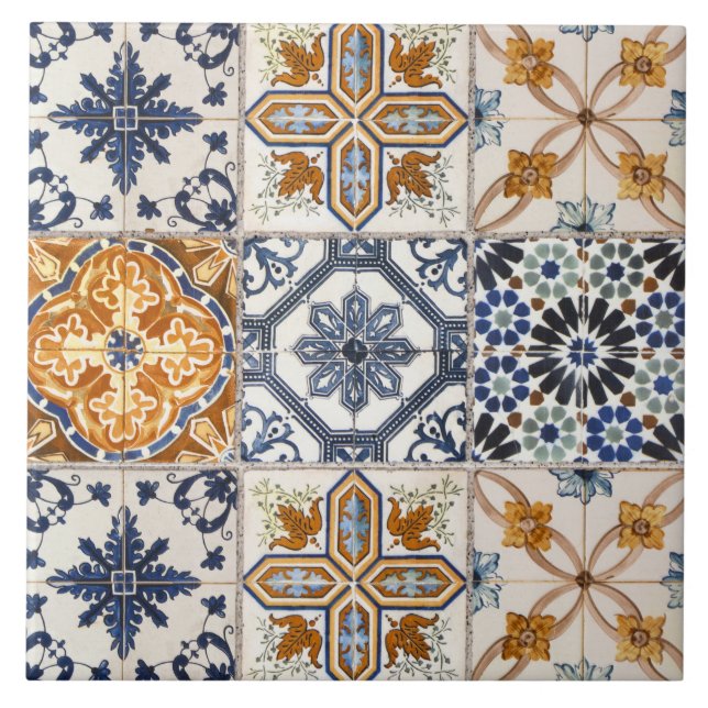 Elegant terracotta and white blue Colourful  Tile (Front)