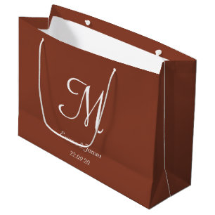Elegant Terracotta and White Monogram Name  Large Gift Bag