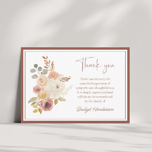 Elegant Terracotta Autumn Floral Funeral Thank You Card