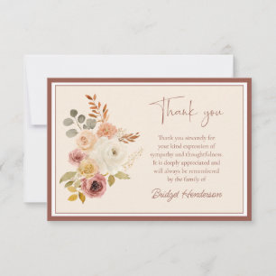 Elegant Terracotta Autumn Floral Funeral Thank You Card