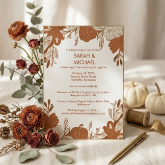 Elegant Terracotta Autumn Floral Wedding Invitation