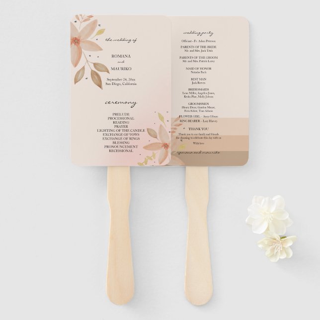 Elegant Terracotta Blush Watercolor Art Hand Fan (Front and Back)