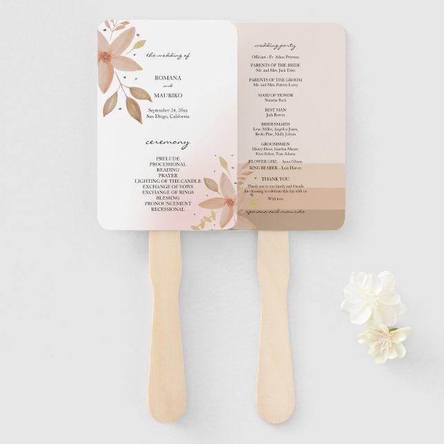 Elegant Terracotta Blush Watercolor Art Hand Fan (Front and Back)