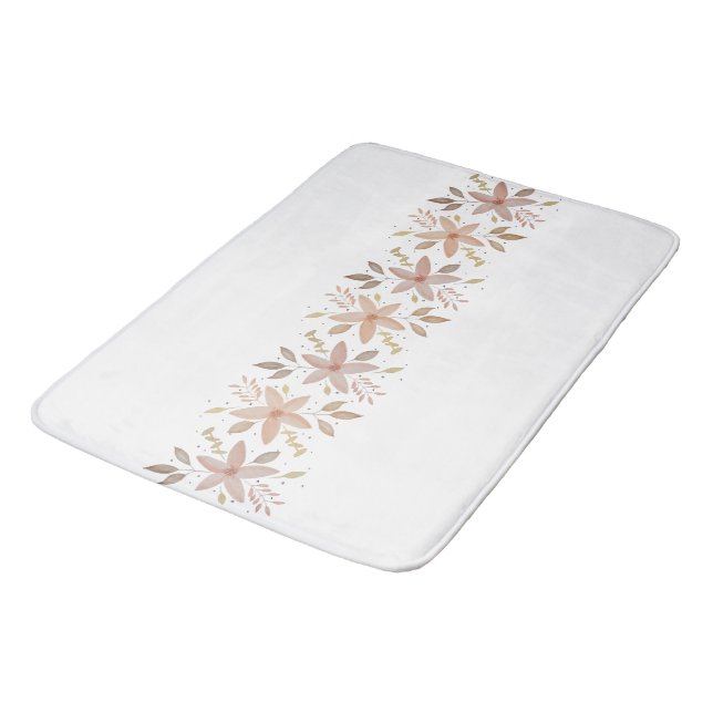 Elegant Terracotta Blush Watercolor Floral Bath Mat (Angled)