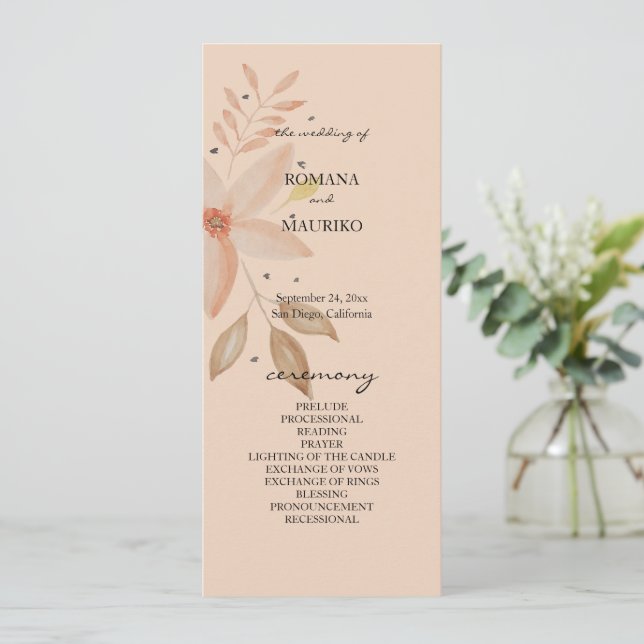 Elegant Terracotta Blush Watercolor Flowers Programme (Standing Front)