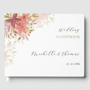 elegant Terracotta Blush Wildflowers Watercolor Ar Guest Book