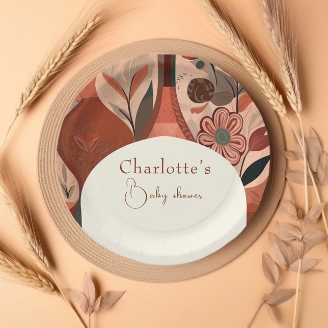  Elegant Terracotta boho baby shower   Paper Plate (Creator Uploaded)