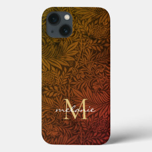 Elegant Terracotta Boho Botanical Pattern Monogram iPhone 13 Case