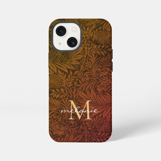 Elegant Terracotta Boho Botanical Pattern Monogram iPhone Case (Back)
