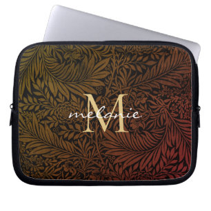 Elegant Terracotta Boho Botanical Pattern Monogram Laptop Sleeve