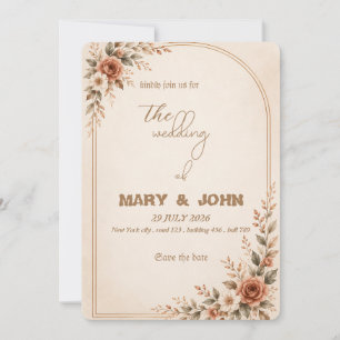 Elegant Terracotta Boho Rustic Wedding invitation
