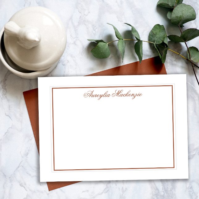 Elegant Terracotta Brown and White Personalised Card (Elegant Terracotta Brown and White Personalized Note Card)