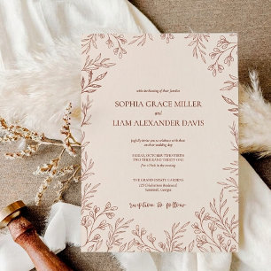 Elegant Terracotta Burnt Orange Leaf Wedding Invitation
