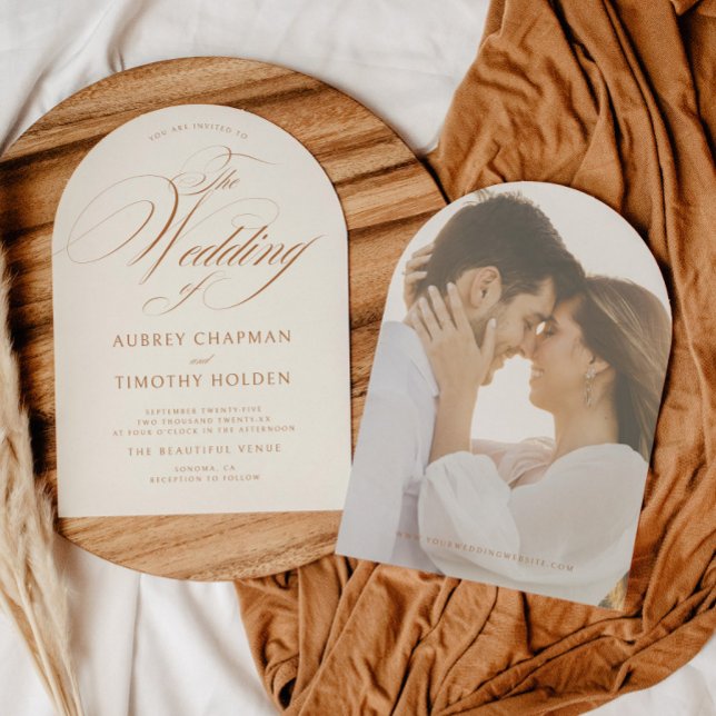 Elegant Terracotta Calligraphy Arch Wedding Invitation (Creator Uploaded)