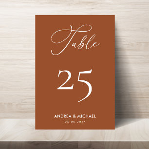 Elegant Terracotta Calligraphy Boho Spring Wedding Table Number