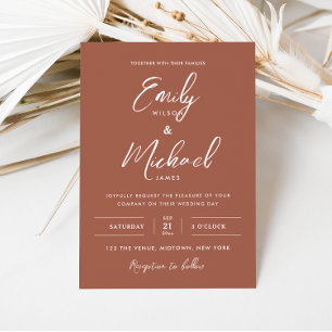 Elegant Terracotta Calligraphy Minimal Wedding Invitation