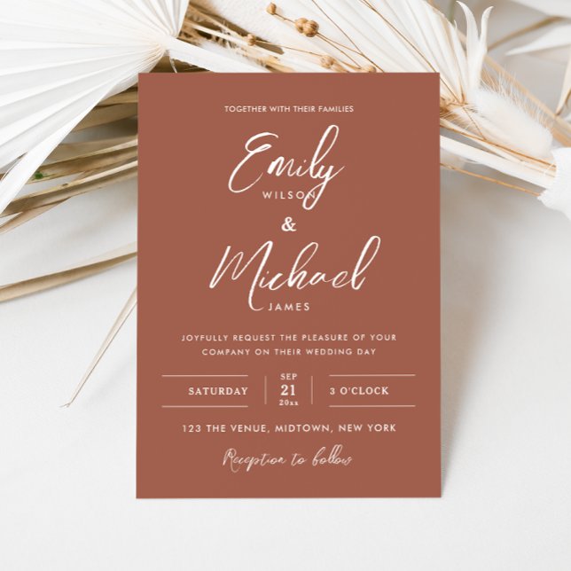 Elegant Terracotta Calligraphy Minimal Wedding Invitation (Creator Uploaded)