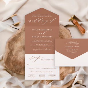 Elegant Terracotta Calligraphy Script Wedding All In One Invitation